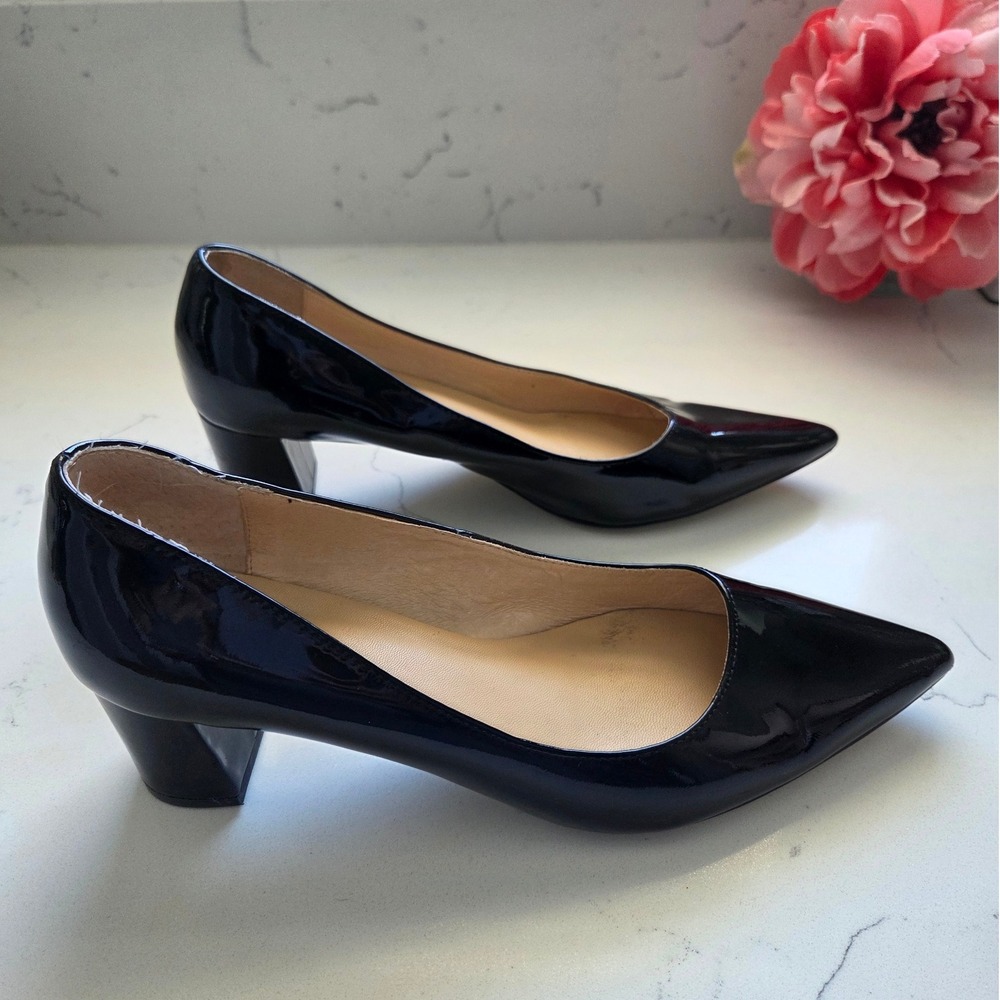 Kate Spade New York Black Patent Leather Pointed Toe Block Heel Pumps Sz 8.5 - Picture 4 of 7